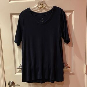 J. Jill Navy Short Sleeve V-Neck Top Size S